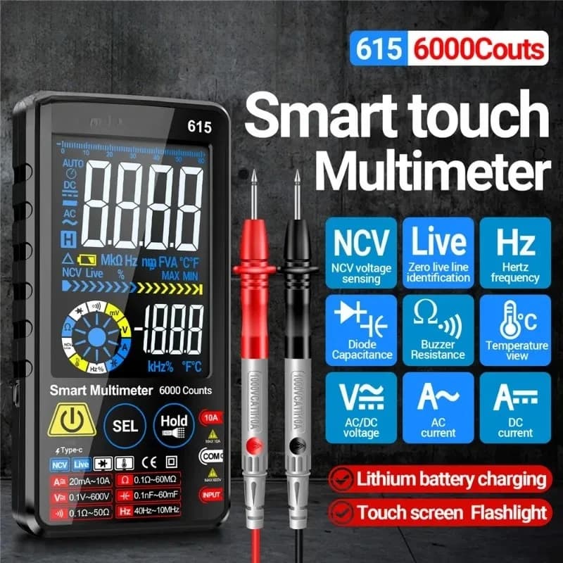 ANENG Smart Touch Digital Multimeter 6000 Counts 600V AC/DC Voltage Current Tester with Lithium Battery Charging and Diode Test