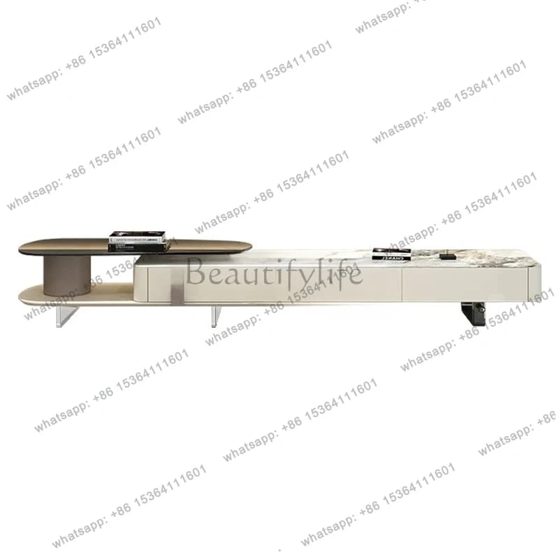 light luxury high-end simple rock slab floor-to-ceiling telescopic TV cabinet storage small apartment coffee table TV cabinet