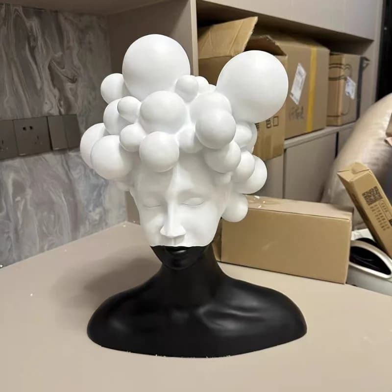 Creative Black and White Color Woman Figurine Handicraft Ornaments Abstract Figure Resin Human Head Sculpture Home Decoration