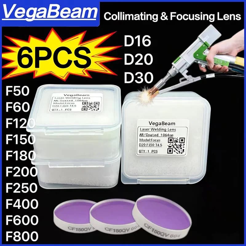 6PCS JGS1 Laser Welding Focus Lens D20 F150 F200 F800 1064nm T3.0 T3.5 T4.5 T5.0 Collimating Lens D16 F60 F50 for SUP WXS QILIN