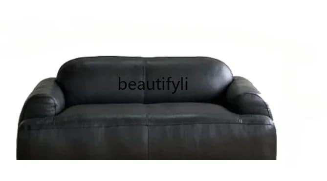 Q181  French Genuine Leather Big Black Bullhead Layer Leather Sofa Middle and Ancient Light Luxury Designer Italian Simple Th