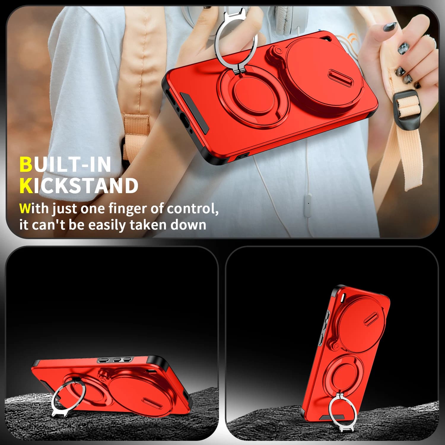 Shockproof Hybrid Dual Layer Ring Kickstand Phone Case For Vivo X300 Ultra X300Pro, Matte Sliding Camera Protective Cover Funda
