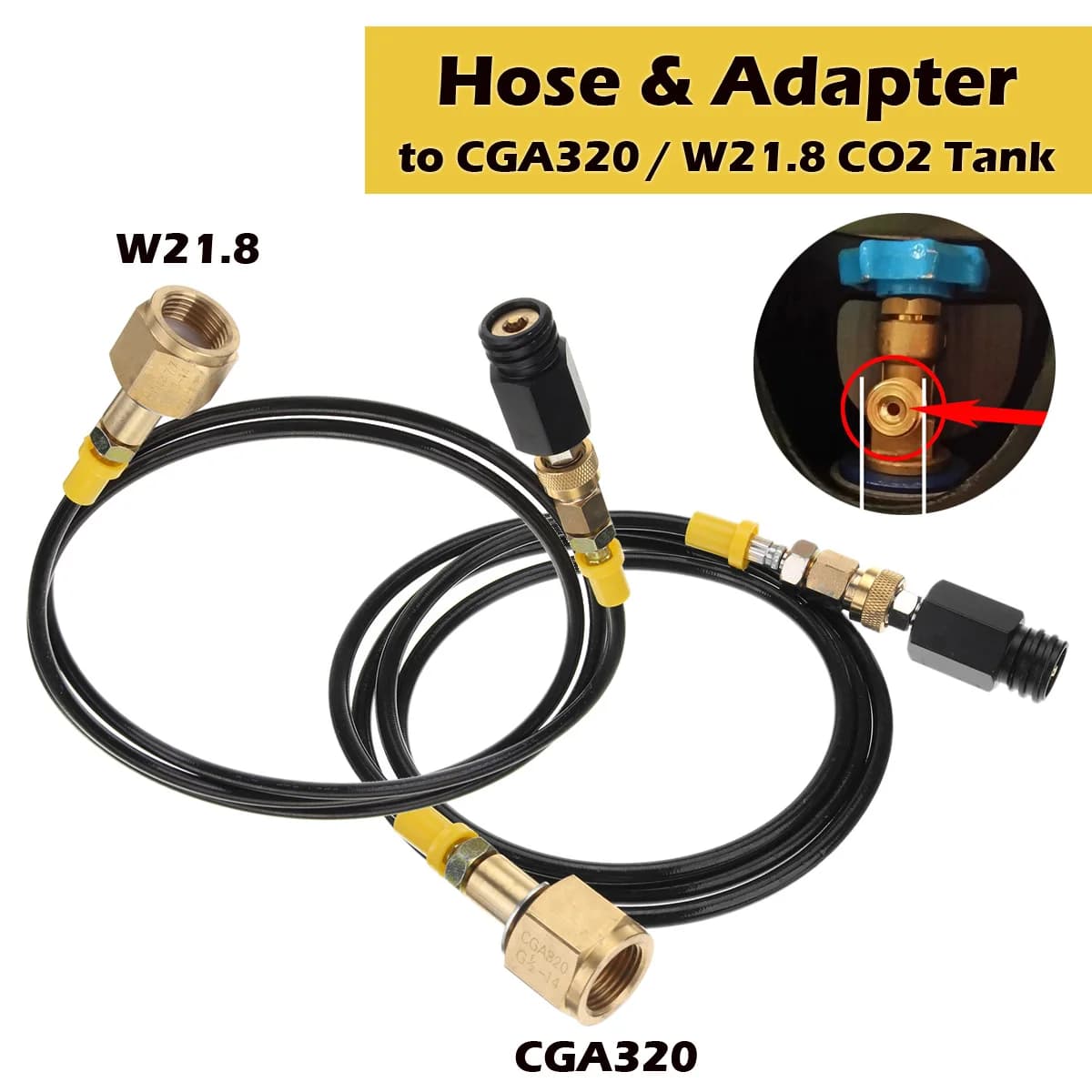 Soda Maker Club External Hose & Adapter Kit to CGA320 W21.8 CO2 Tank