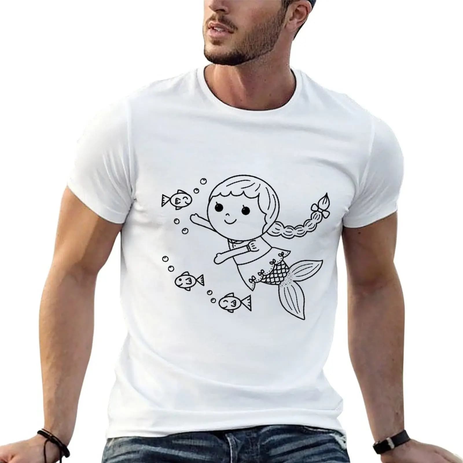mermaid coloring : long hair mermaid for painting activity at home or at birthday party T-Shirt custom shirt topping men tshirt