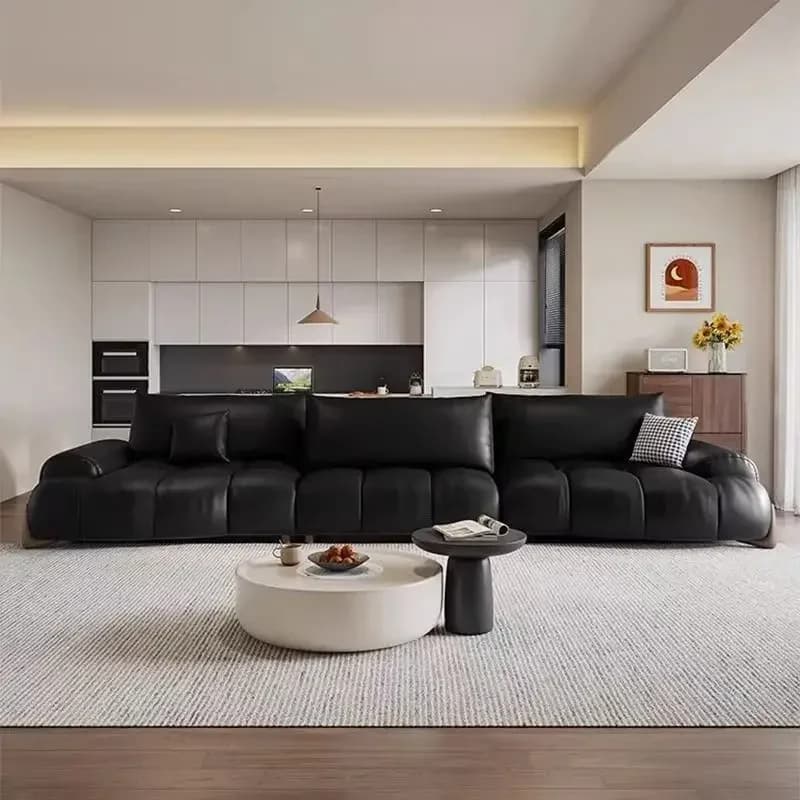 Living Room First Layer Cowhide Straight Row Leather Art Sofa Retro Wind Oil Wax Leather Sofa Small