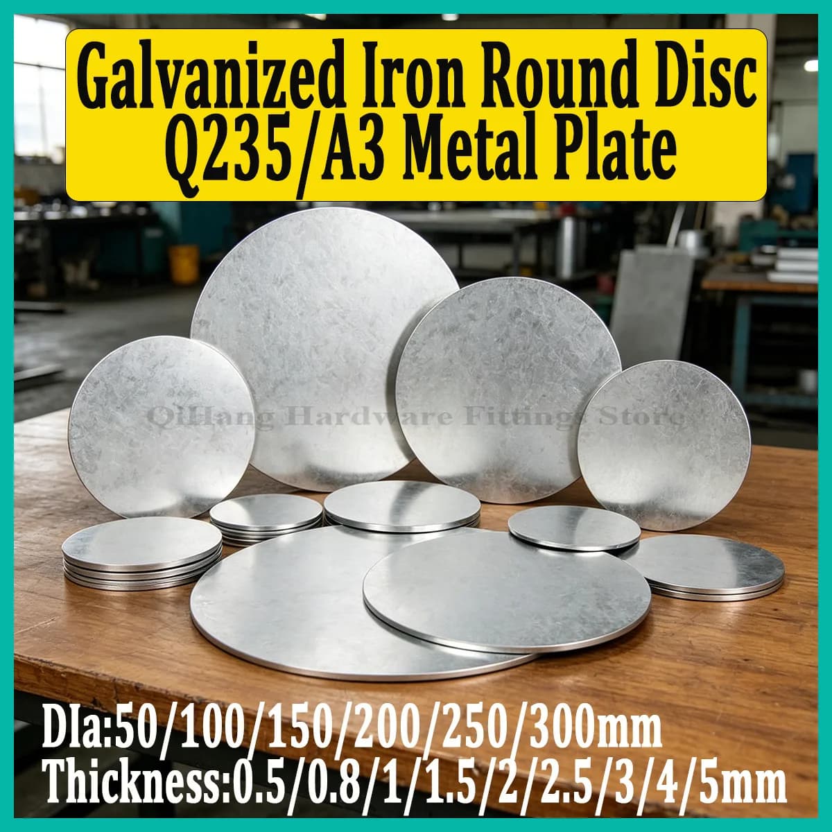 Galvanized Iron Round Disc Q235/A3 Metal Plate 0.5-5mm Thick, Dia 50-300mm Industrial Panel for CNC & DIY Projects