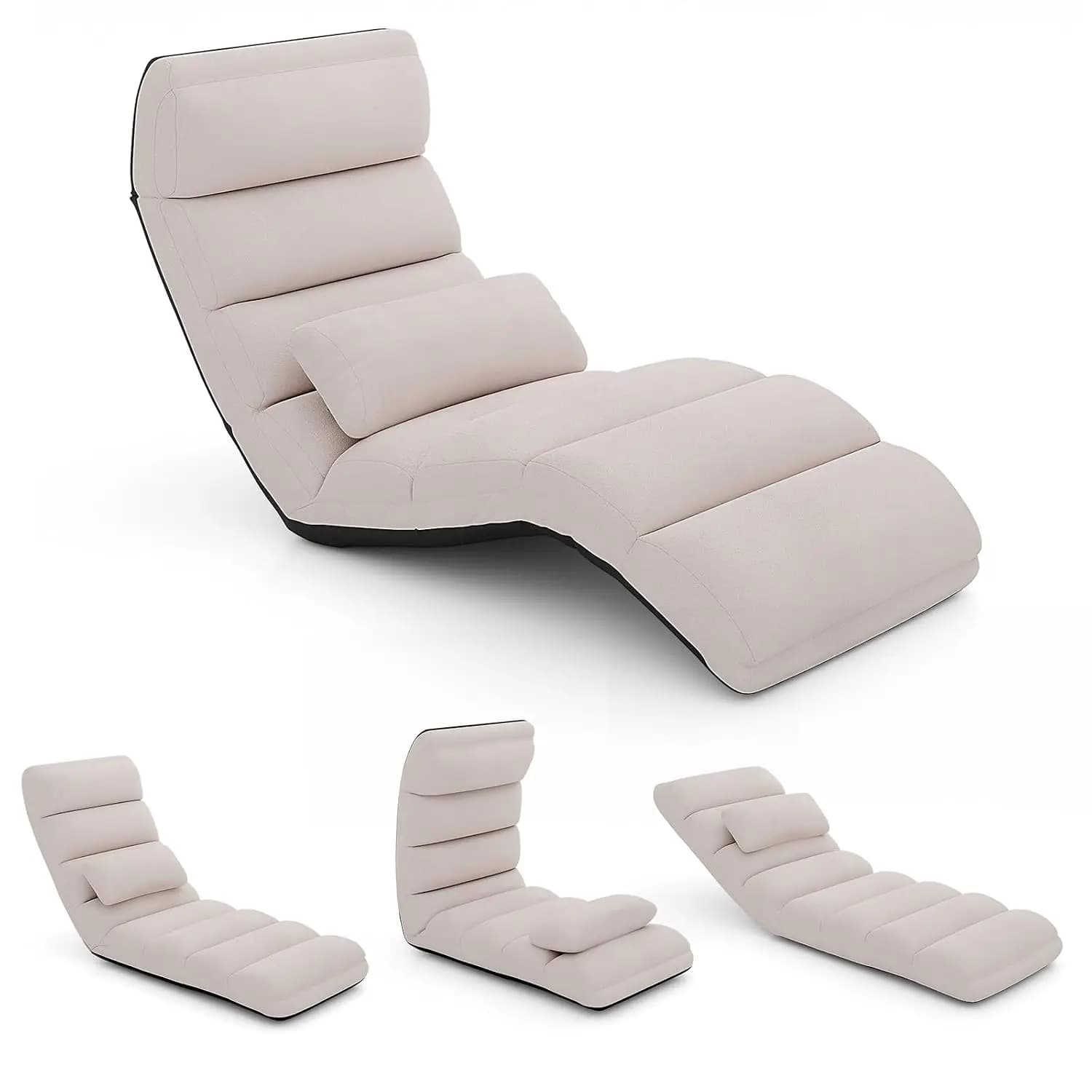 Foldable Floor Lazy Sofa with Pillow, Indoor Chaise Lounge with 5 Adjustable Positions, Adjustable Back Support & Footrest