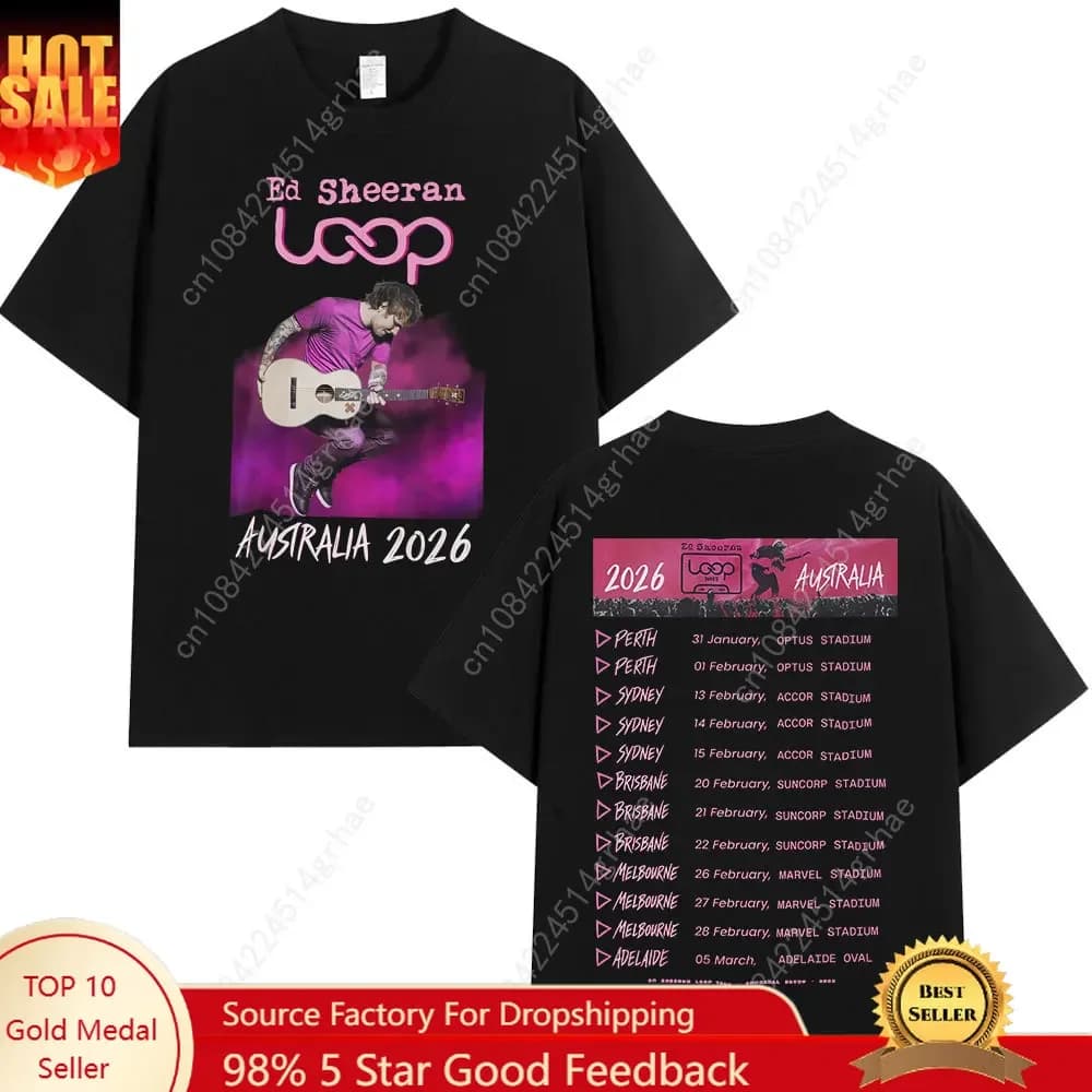 Ed Sheeran Loop Tour Australia 2026 Tour Merch T-shirts Fans Gifts Men Women Clothing Fashion Hip Hop Cotton Oversized T Shirts
