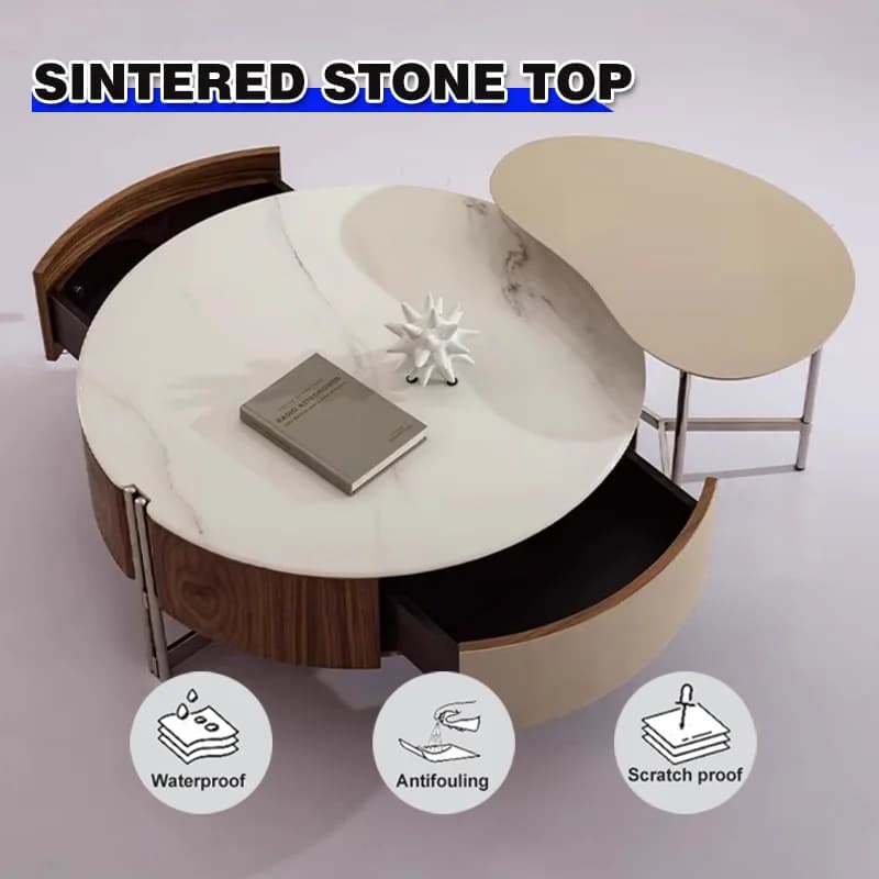 LTT Italian minimalist round coffee table TV cabinet light luxury high-end living room home tea table