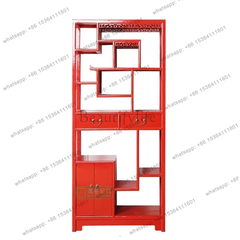 New Chinese Style Vintage Exhibition Rack, Treasure Pavilion Ornament, Solid Wood Bookshelf, Multifunctional Storage Cabinet