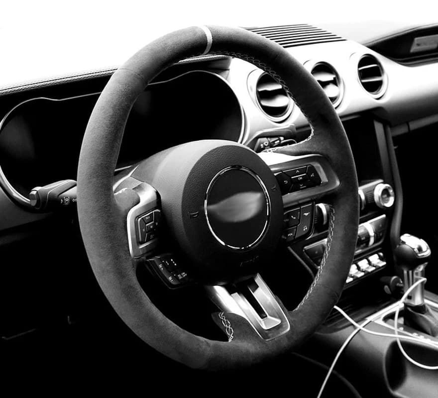Genuine Leather Suede Gray Thread Hand Sew Steering Wheel Cover Wrap Car Accessoires Specifically for For Ford Mustang 2015-2021