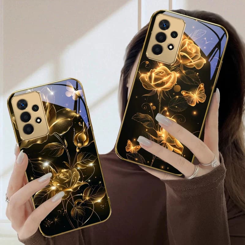 Golden and dazzling For Samsung A36 A35 A34 A33 A32 A31 A26 A25 A23 A22 A21s A73 A72 A71 A42 A56 A13 Golden glass phone case