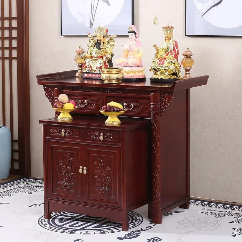 *d%Household Solid Wood Guan Gong Zhongtang Buddhist Hall Cabinet for New Chinese Buddha Table Desk.w