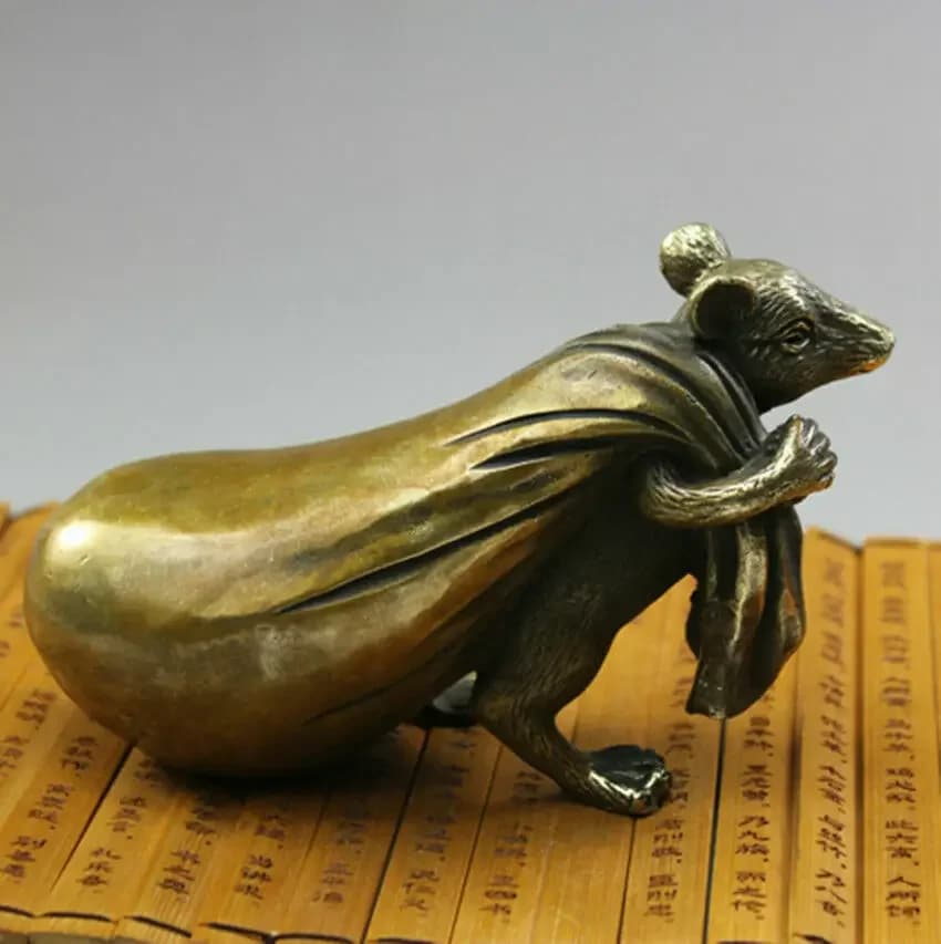 Chinese Zodiac brass copper Statue Figurine Rat Mouse 5.1"