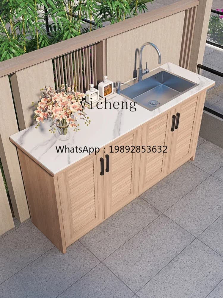G1   outdoor courtyard balcony hand basin integrated console outdoor garden rock slab all aluminum sink cabinet