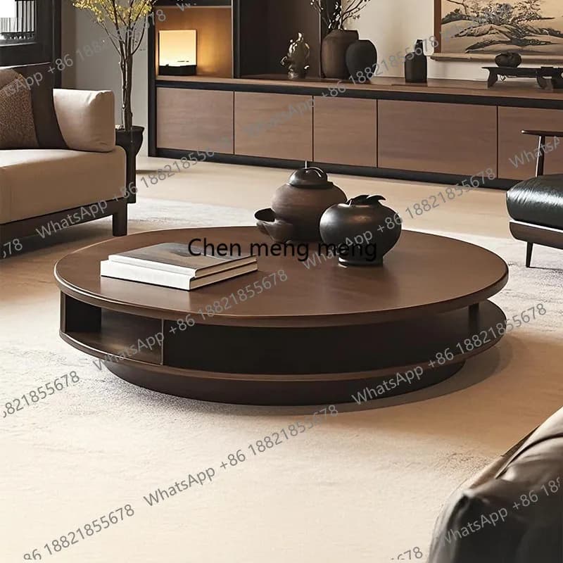 Italian light luxury solid wood coffee table minimalist living room round table sofa edge table design style