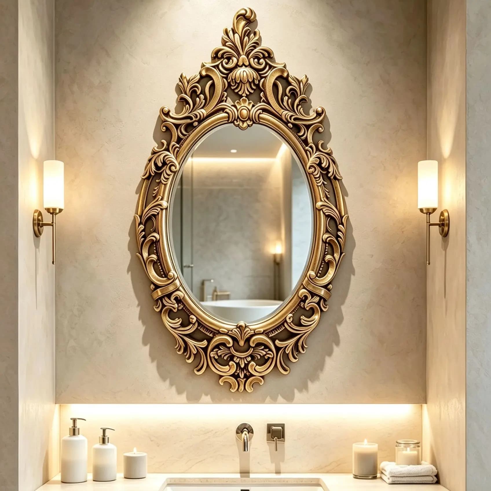 HYS European retro oval bathroom mirror dresser mirror oil painting frame photo frame decorative mirror frame engraved