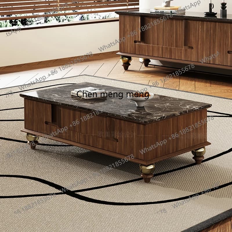 European and American painted modern simple marble coffee table cabinet simple, retro living room coffee table cabinet