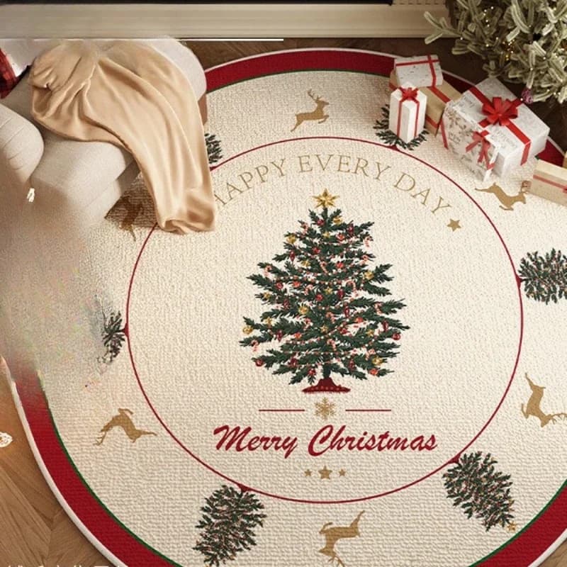 Christmas Living Room Bedroom Festive Red Festive Vibe Round Carpet Floor Mat Christmas Tree Decoration
