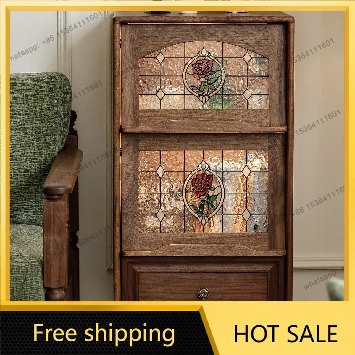 XX. North American black walnut solid wood chest, medieval living room storage cabinet