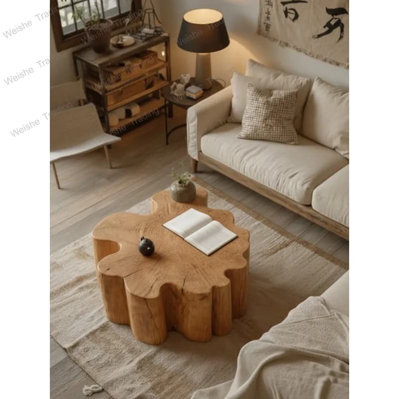 Coffee table living room home light luxury high sense medieval wabi-sabi wind log color solid wood pier B & B
