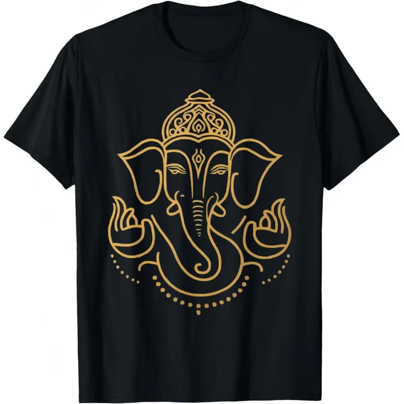 0413 Elephant Om Yoga Ganesha Indian God Ganesh Gift T-Shirt 100% cotton print Tee Short Sleeve Graphic clothes All size tops