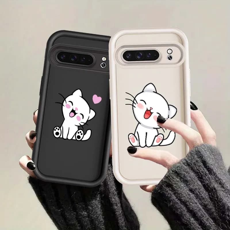 Cute Simple Art Cartoon Kitten For Google Pixel 9 8A 8 7A 7 Soft Eye Ladder Phone Case Cover