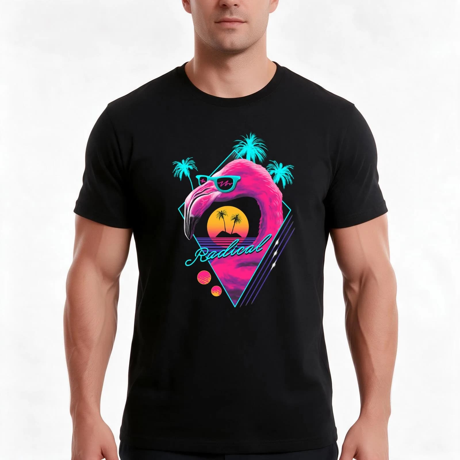 Rad Flamingo T-Shirt, Summer Casual Cotton Tee, Oversized Streetwear Tops, Vintage Graphic Print, Loose Fit Short Sleeve