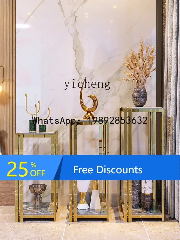 light luxury flower stand square gold stainless steel living room interior ornament floor-to-ceiling flower pot rack