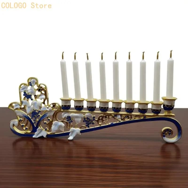 Ornate Golden Multiple Branch Candleholder With Intricate Detailing Enamel Rhinestones Candelabra For Luxurious Interior Styling