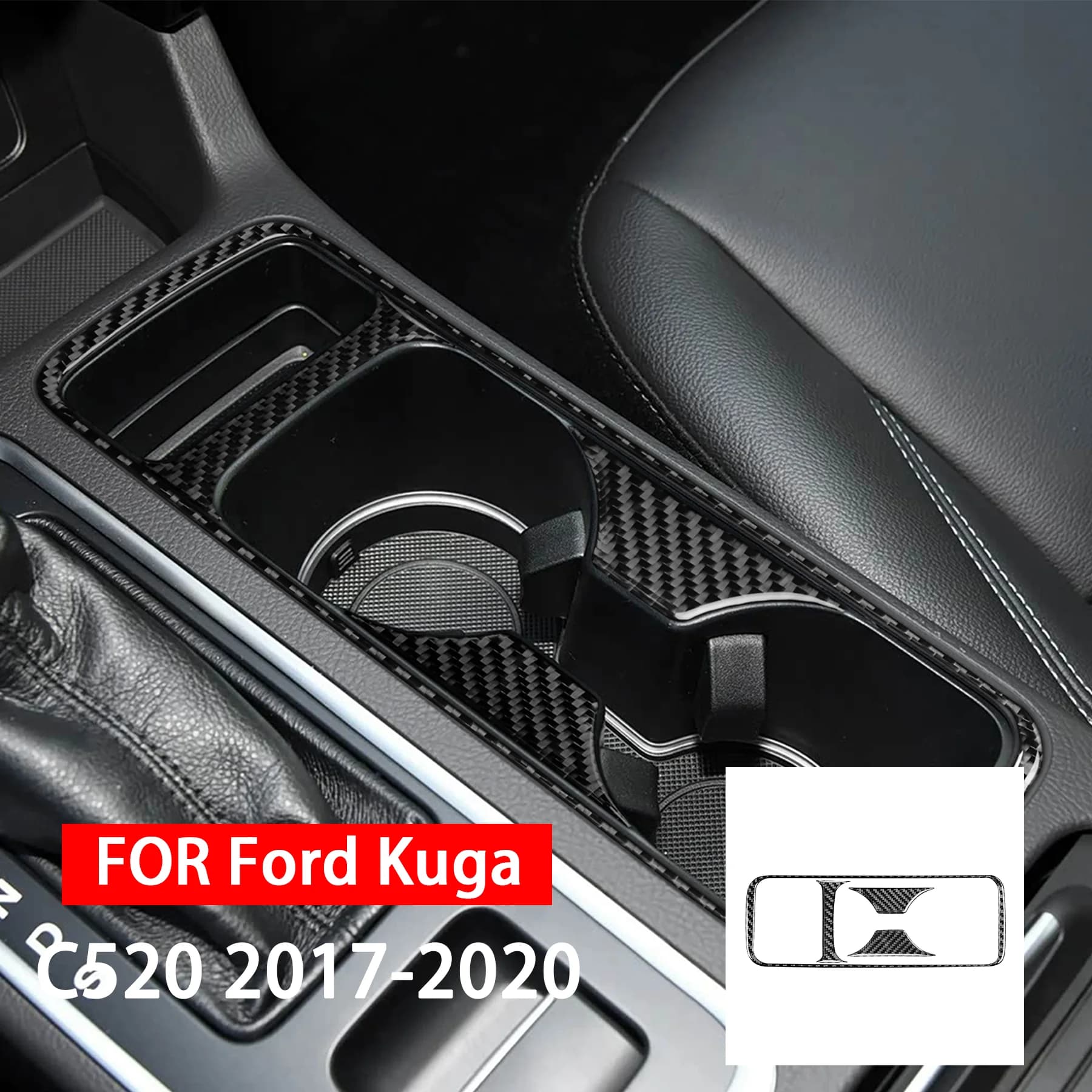 For Ford Kuga C520 2017 2018 2019 2020 Carbon Fiber Central Control Cup Holder Panel Frame Car Interior Accessories Sticker