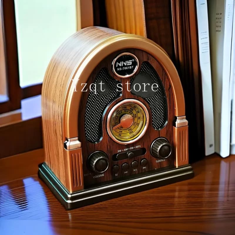 Retro Style Radio Imitation Wood Desktop Ornament Classic Old Bluetooth Multi-band Card Charging Old Man