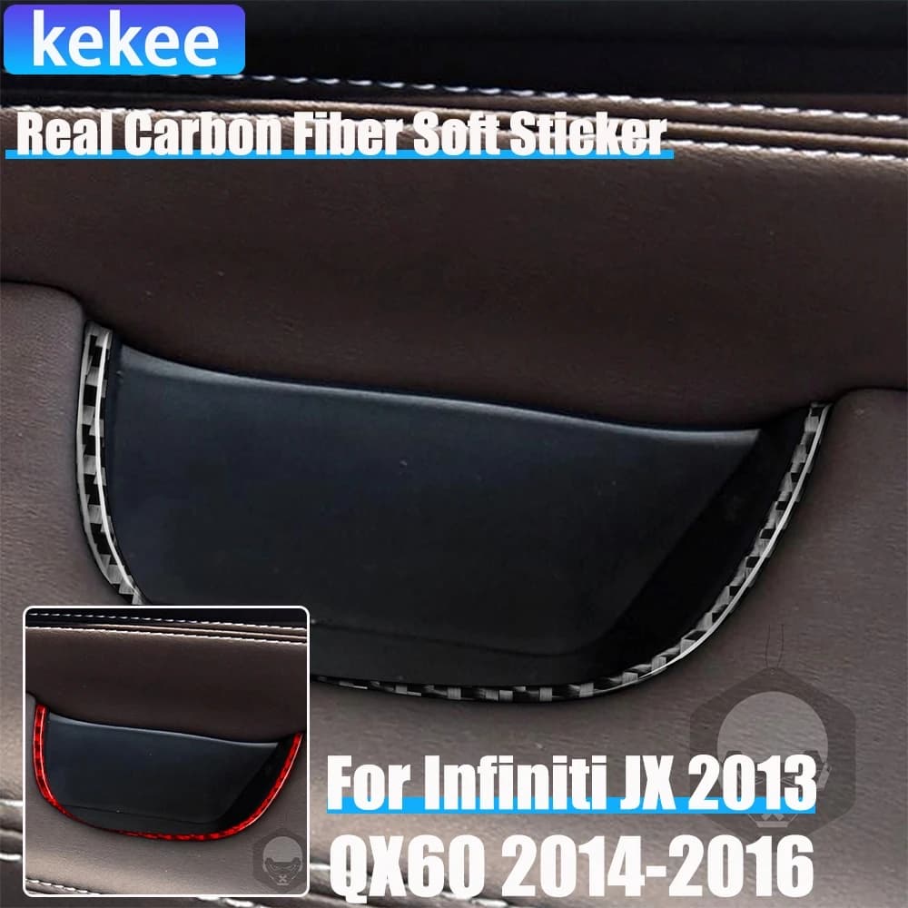 Real Carbon Fiber Car Accessories Door Puller Strip Decorative Trim Cover Soft Sticker For Infiniti JX 2013 QX60 2014 2015 2016