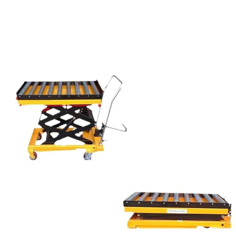 Manual platform cart with roller, hydraulic lifting trolley with sliding ball on the countertop