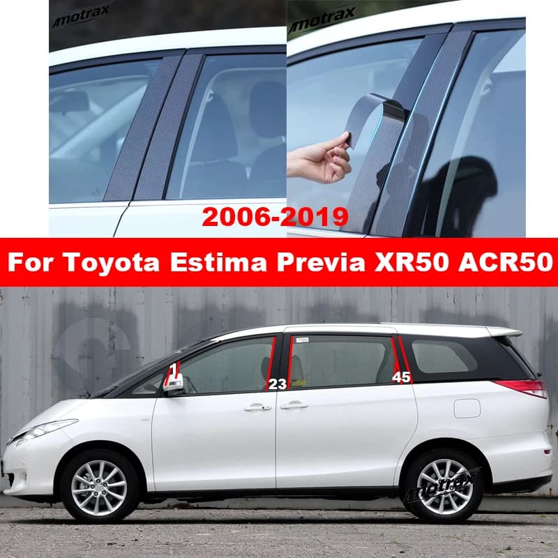 For Toyota Estima Previa XR50 ACR50 2006-2019 Car Window Decorative B C Column Molding Trim Auto Door Glossy Pillar Strip