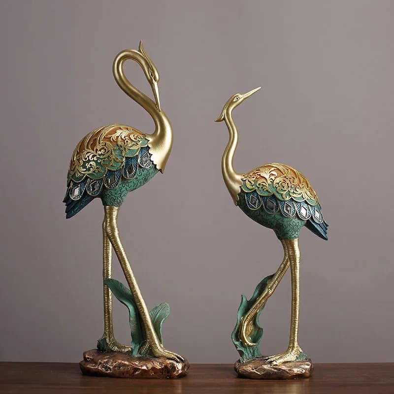 Painted Crane Living Room TV Cabinet Entrance Desk Wine Cabinet Ornaments Resin Home Craft Decorations