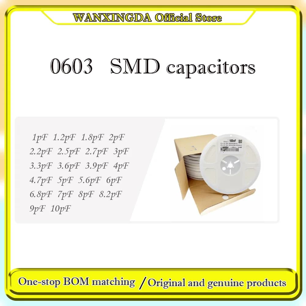0603 SMD capacitance 1pF 1.2pF 1.8pF 2pF 2.2pF 2.5pF 2.7pF 3pF 3.3pF 3.6pF 3.9pF 4pF 4.7pF 5pF 5.6pF 6pF 6.8pF 7pF 8pF 8.2 9 10