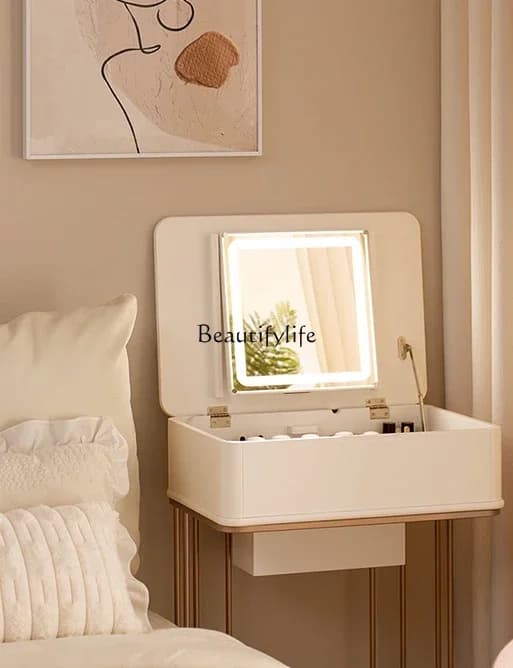 FGMovable dresser Small French cream wind flip with wheels Solid wood makeup table