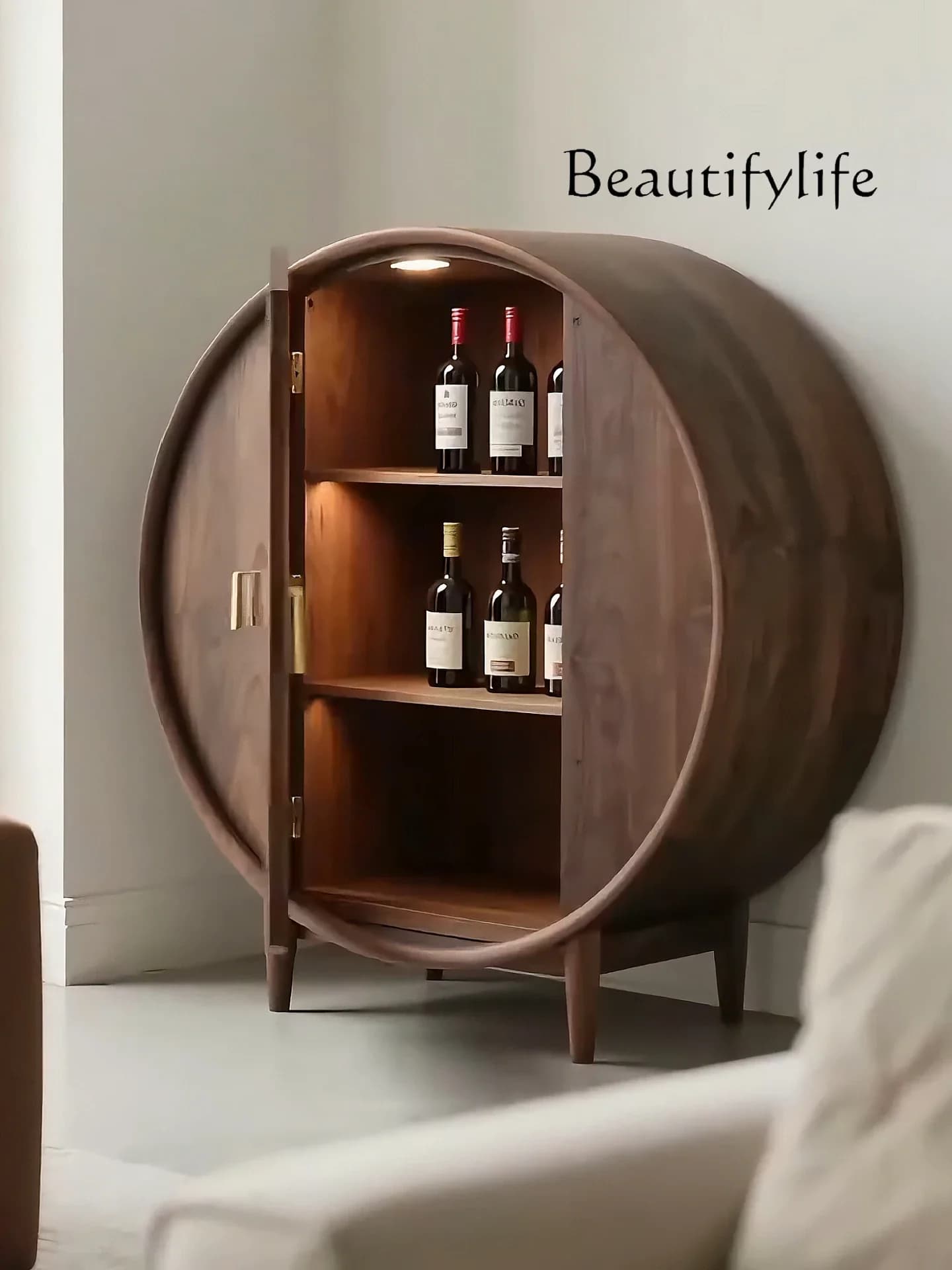XR High-end North American Black Walnut Glass Wine Cabinet Minimalist Solid Wood Display Living Room Storage Decorative Cabinet