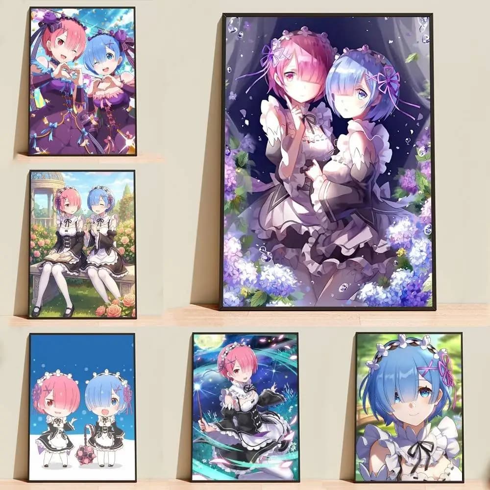 Rem Ram Anime R-RE-ZERO Poster Wall Art Print Decorative Mural Home Decor Gift Unframed Customizable