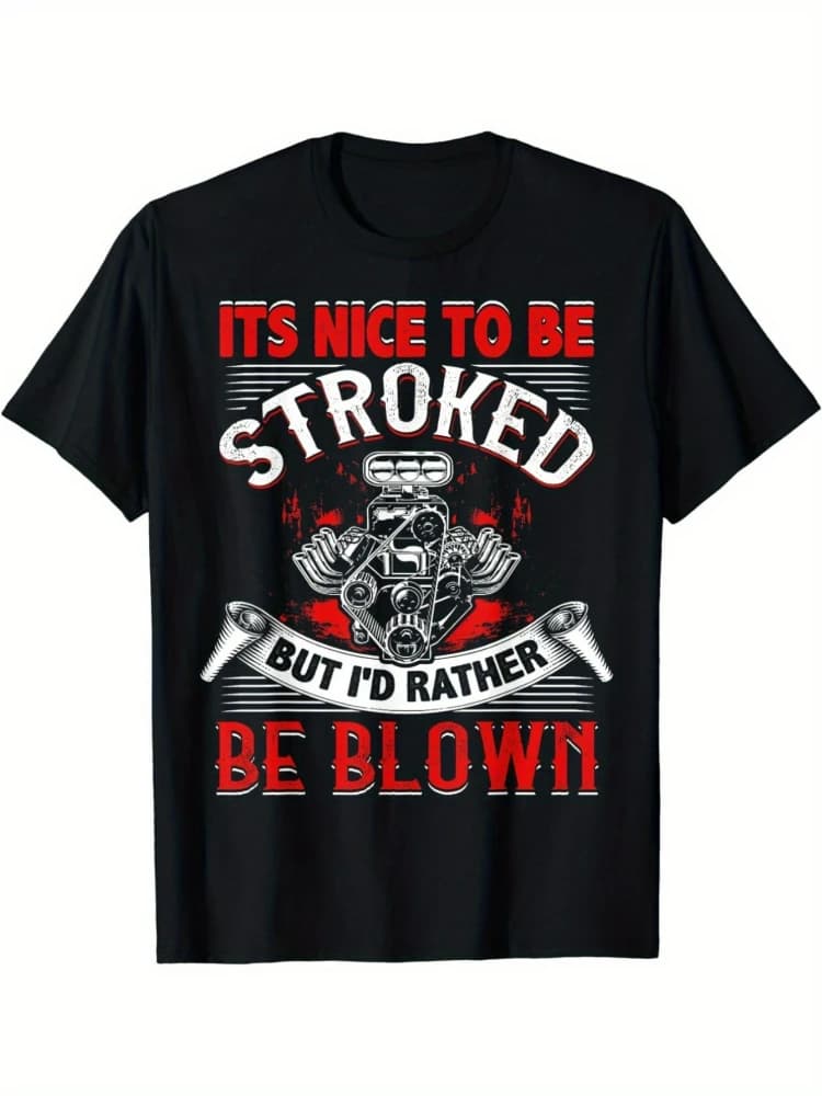 "I'd Rather Be Blown"Biker Saying with Skull&Motorcycle Engine Design-100% Cotton Casual Short Sleeve Round Neck Tee.