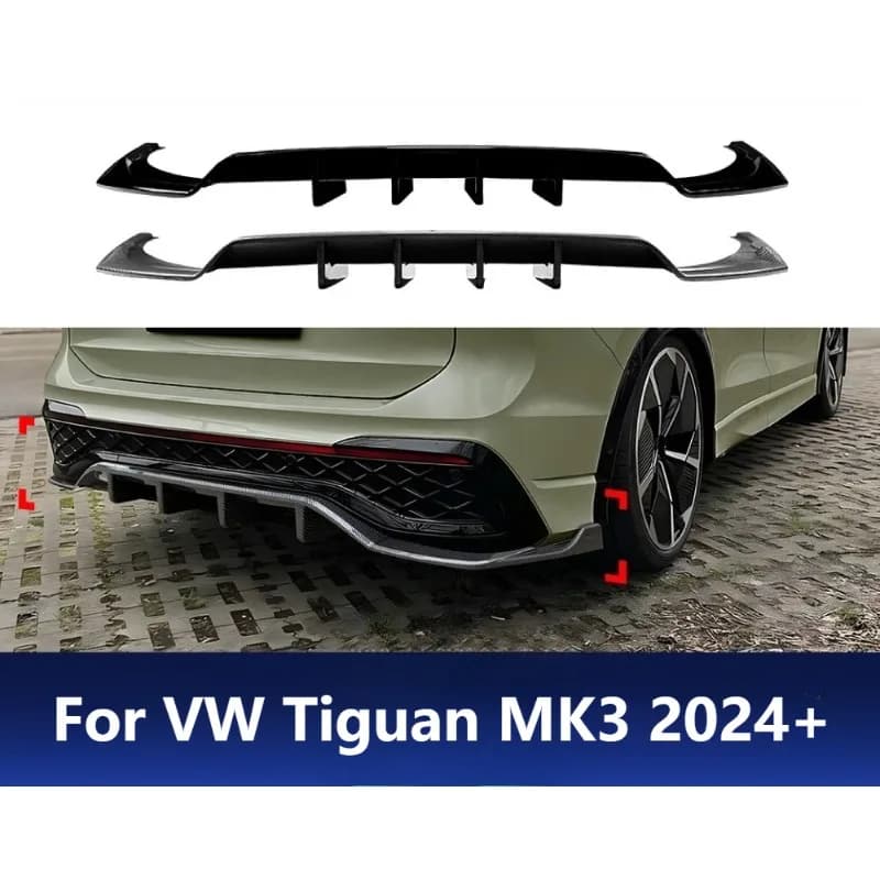 For VW Tiguan MK3 2024+ Overseas Model R-Line Rear Diffuser Gloss Black Rear Bumper Lip Spoiler Direct Fit Replacement Parts