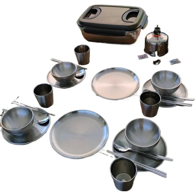 Outdoor Tableware Portable Set Camping Supplies Equipment Picnic Bowls Cups Chopsticks Spoons 304 Stainless Steel