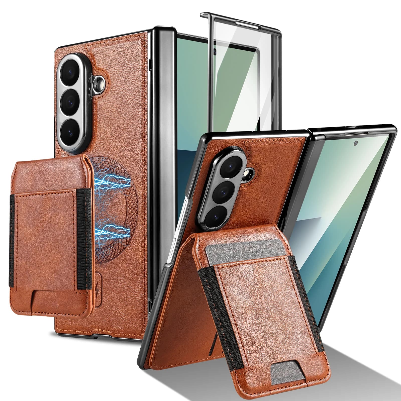 For Samsung Z Fold 8 Ultra Luxury Leather Card Slot Storage Design Tempered Glass Film Invisible Stand Hinge Protection Cover