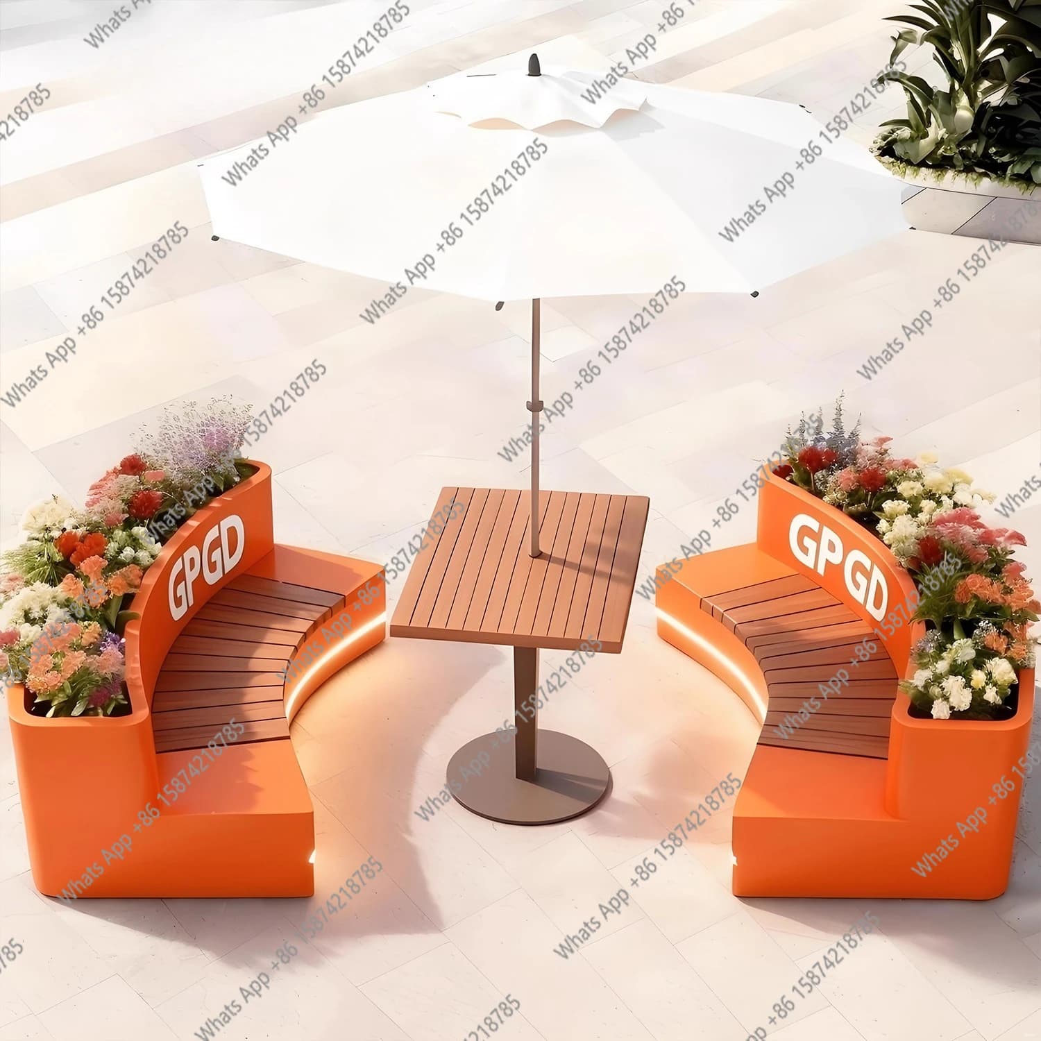 Outdoor flower box table and chair card seat overall commercial street coffee shop table and chair combination set flower bed