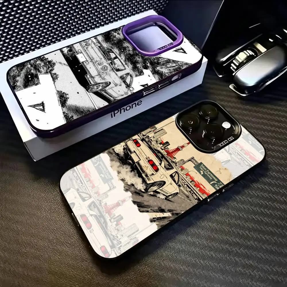 JDM Japanese Sports Car Tokyo Drift Phone Case For iPhone17,16,15,14,13,12,11 Plus,Pro Max,XS,Colored Silver Plated Inside Cover