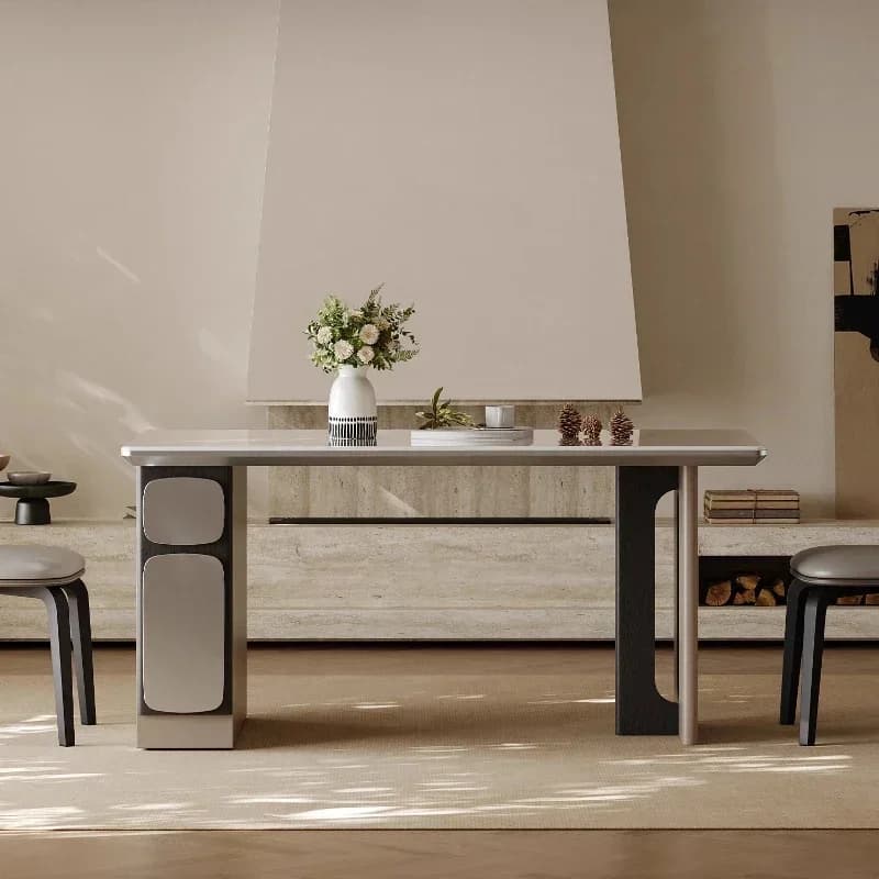 Italian minimalist rock slab dining table and chair combination