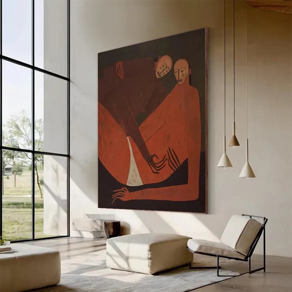 100% Handmade Abstract Oil Painting On Canvas Retro Style Figures Wall Art Picture Big Mural For Home Living Room Decor Image