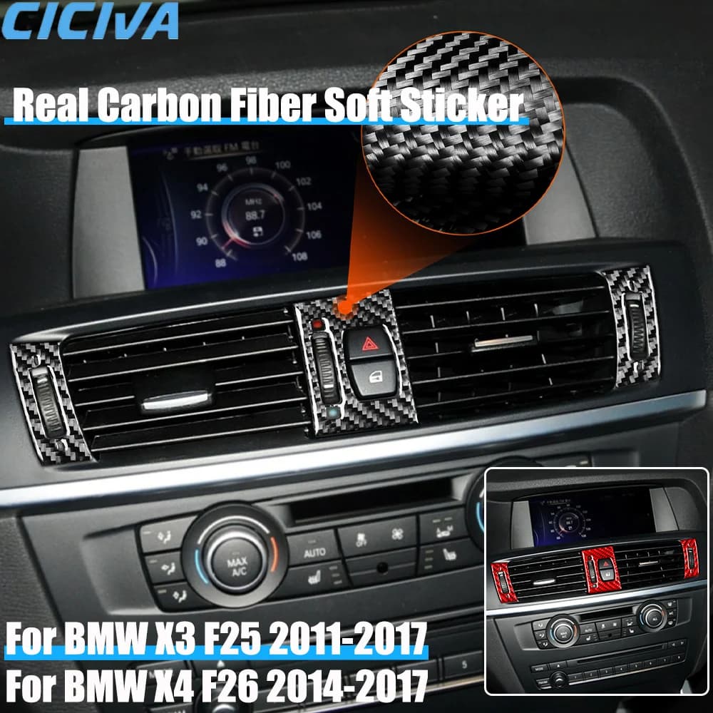 Real Carbon Fiber Car Accessories Center Air Vent Adjustment Trim Cover Soft Sticker For BMW X3 F25 2011-2017 X4 F26 2014-2017