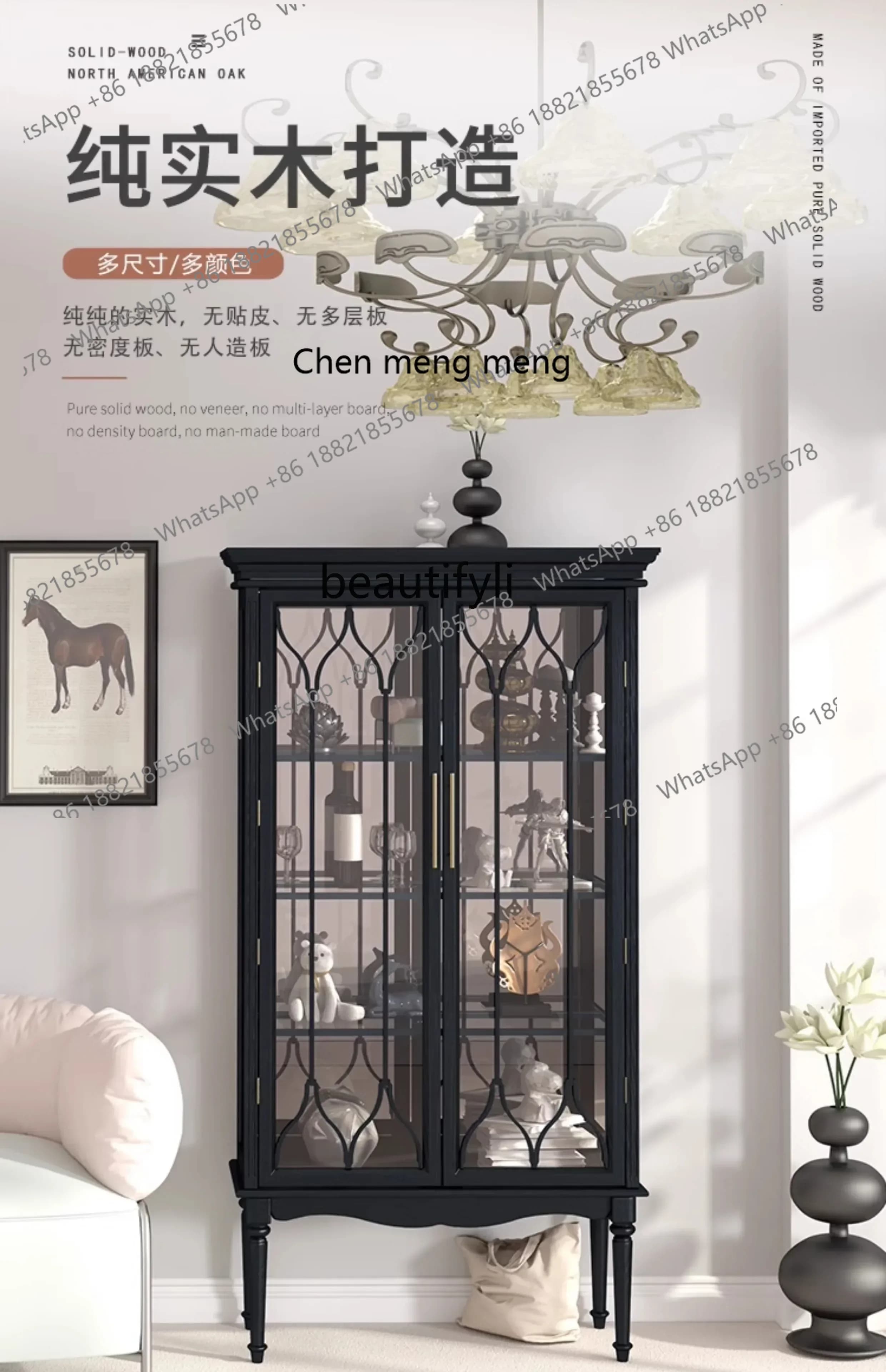 2003 Retro black glass door display transparent display cabinet living room light luxury wine cabinet decorative cabinet